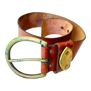 Large leather western belt with very large buckle